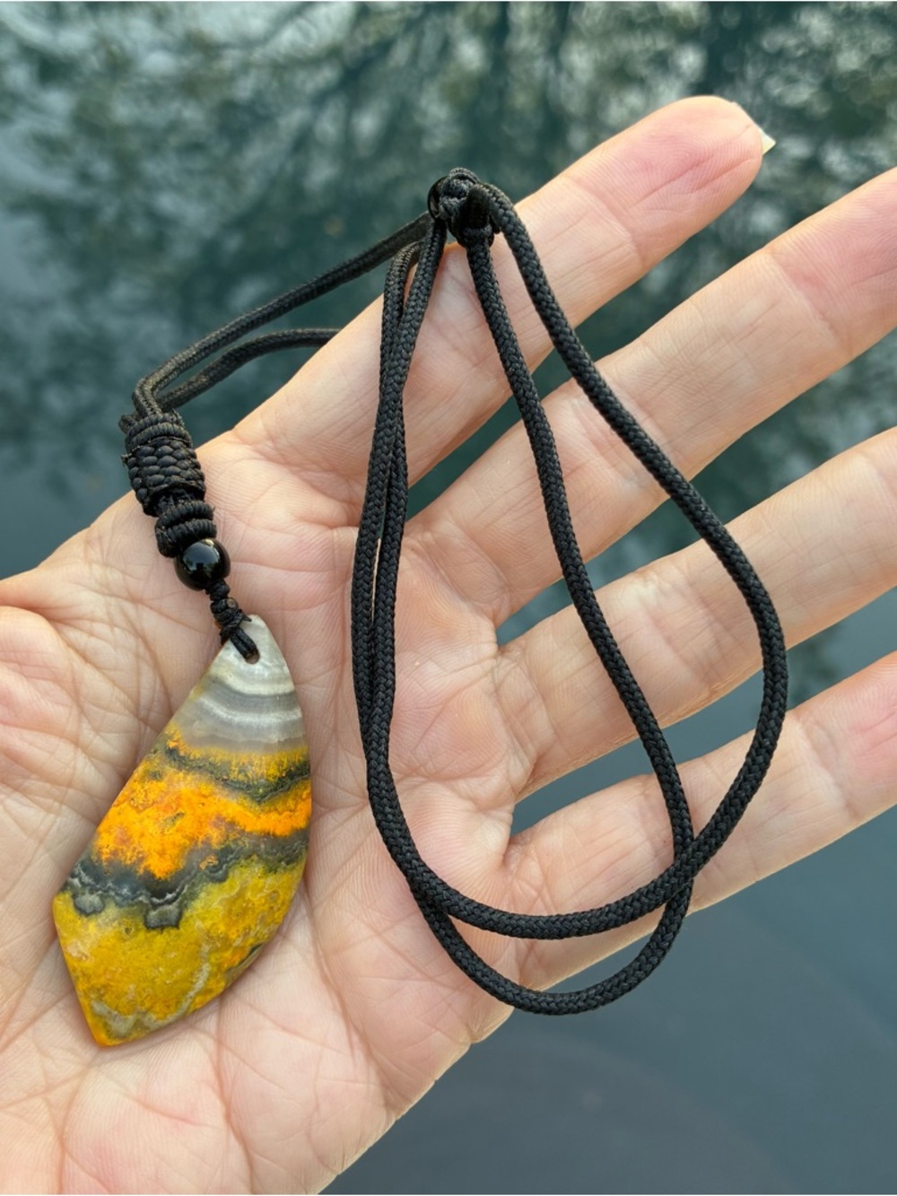 Bumblebee Jasper Pendant Necklace | Boho Unisex | Adjustable Cord